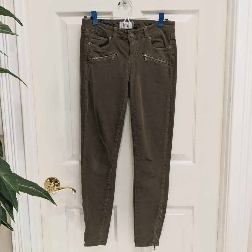PAIGE Women's Jane Zip Ultra Skinny Corduroy-Riverbed Size 25 - Olive Green